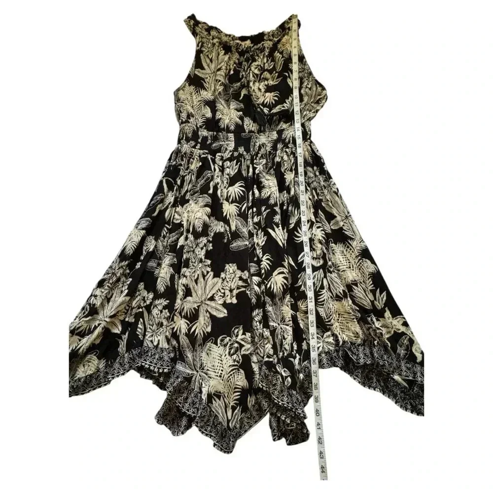 NWT Lola P Black Tan Sleeveless Stress Tropical Zoo Animal Print Dress Size M - Picture 12 of 16